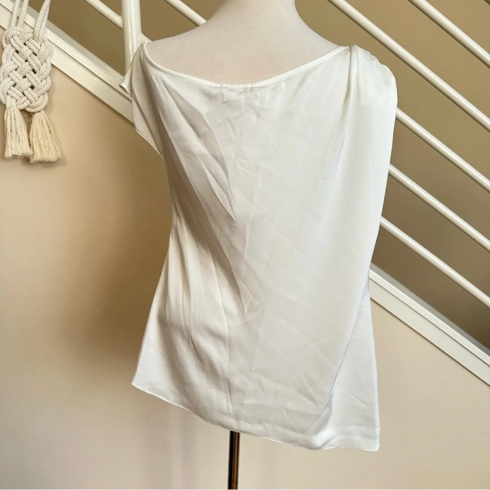 Ramy Brook Lilianna One Shoulder Silky Polyester Blouse Cream Off White XL NWT